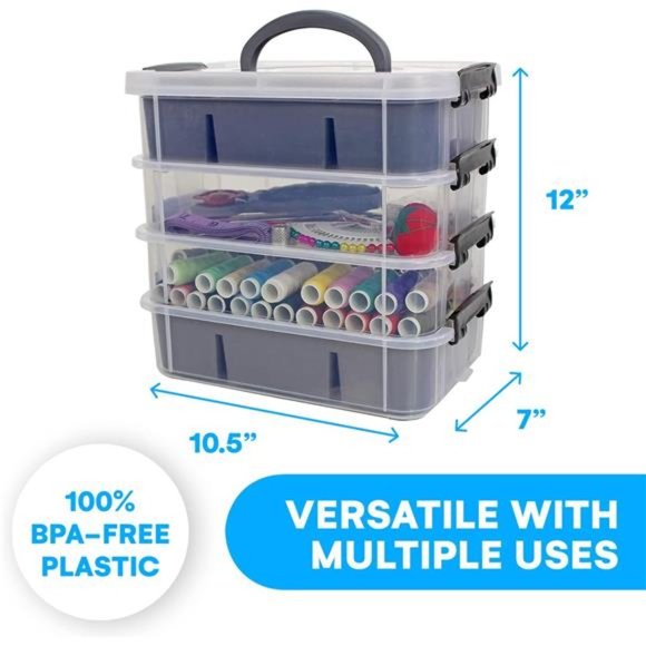 Stackable Storage Container with Organizers for Arts & Crafts -2 Trays Craft Box - Picture 4 of 6